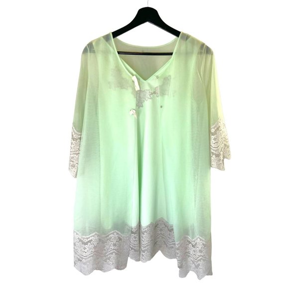 Vintage 50s Sears Green Lace Sheer Babydoll Nightgown and Robe Medium - Picture 2 of 9